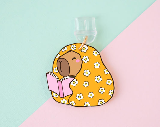 Funny Capybara Reading E-Reader Charm, Dust Plug Phone Charm
