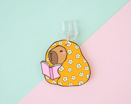 Funny Capybara Reading E-Reader Charm, Dust Plug Phone Charm
