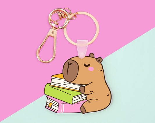 Capybara Books Key Chain With Clip