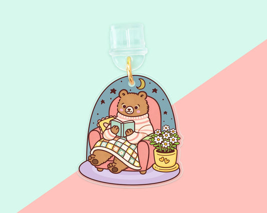 Coquette Cozy Reading Bear E-Reader Charm, Dust Plug Phone Charm