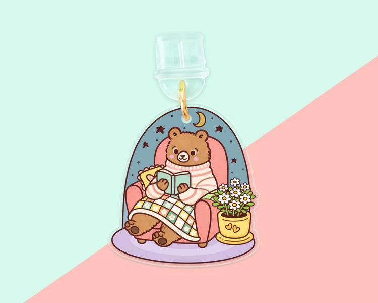 Coquette Cozy Reading Bear E-Reader Charm, Dust Plug Phone Charm