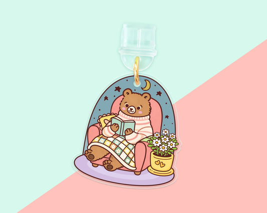 Coquette Cozy Reading Bear E-Reader Charm, Dust Plug Phone Charm