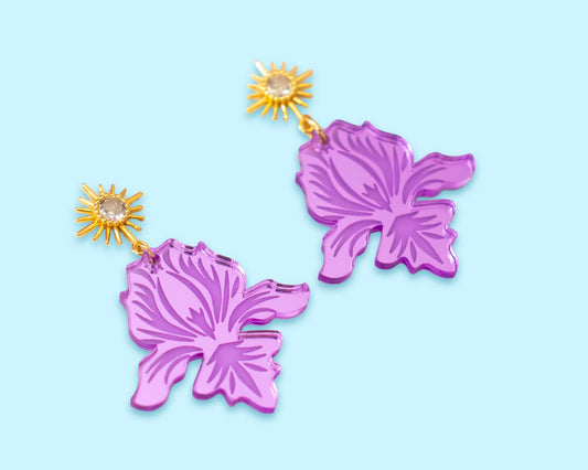 Purple Iris Flower Earrings