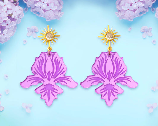 Purple Iris Flower Earrings