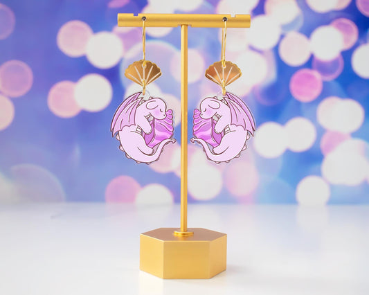 Purple Beach Fantasy Dragon Earrings