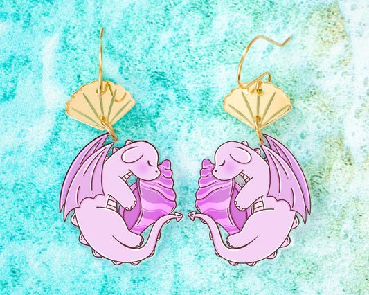Purple Beach Fantasy Dragon Earrings