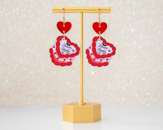 Horror Books Heart Cake Earrings
