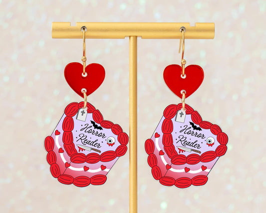 Horror Books Heart Cake Earrings