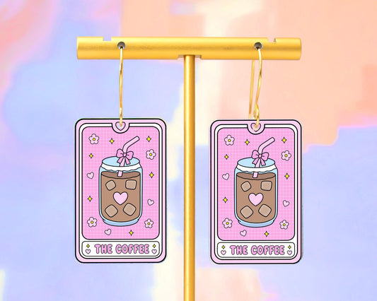 Pink Coffee Tarot Card Earrings