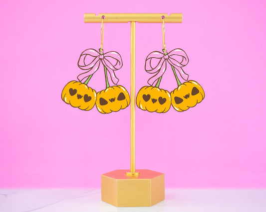 Spooky Bow Pumpkin Halloween Earrings