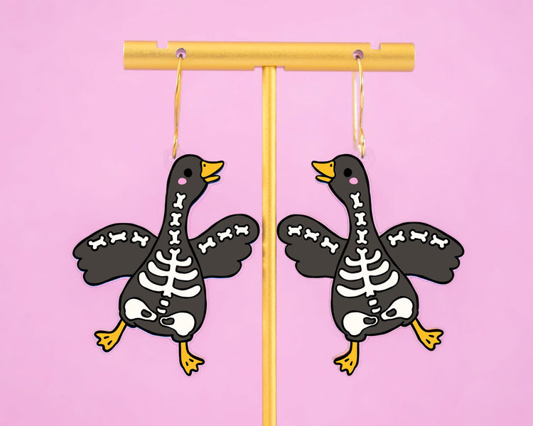 Skeleton Goose Halloween Earrings, Funny Halloween Jewelry, Fall Earrings