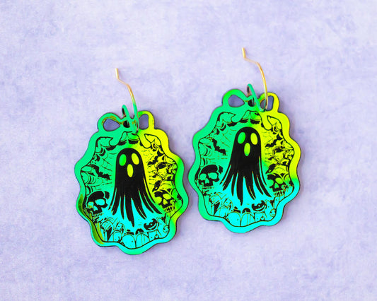 Holographic Halloween Ghost Frame Earrings