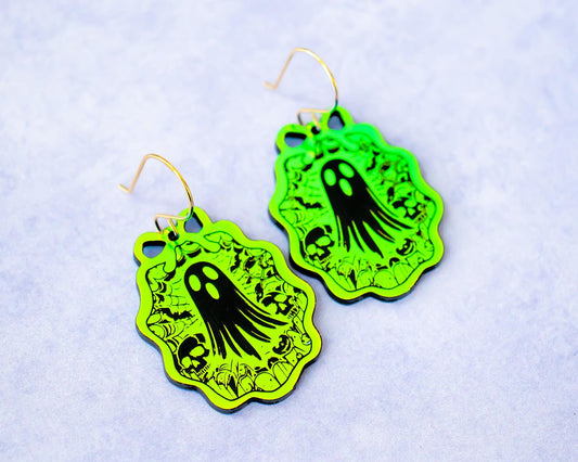 Holographic Halloween Ghost Frame Earrings