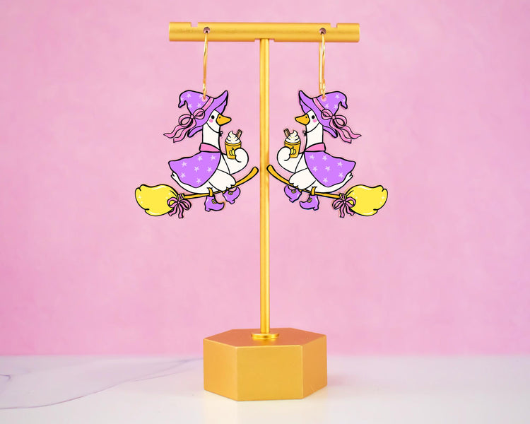 Goose Witch Halloween Earrings