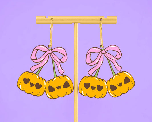 Spooky Bow Pumpkin Halloween Earrings