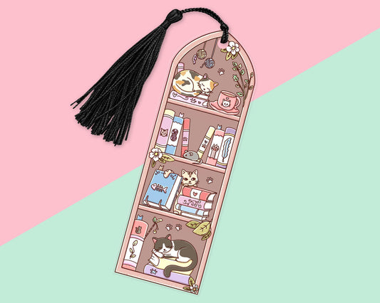 Cat Bookshelf Acrylic Bookmark