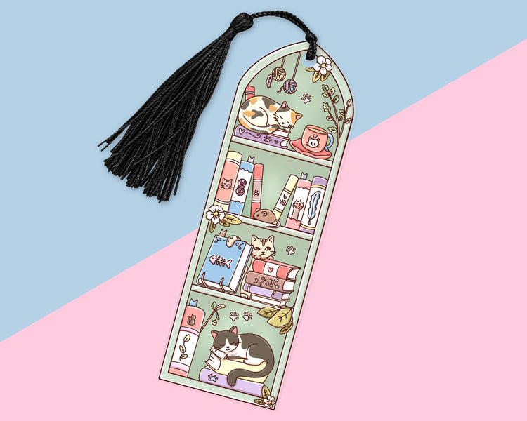 Green Cat Bookshelf Acrylic Bookmark