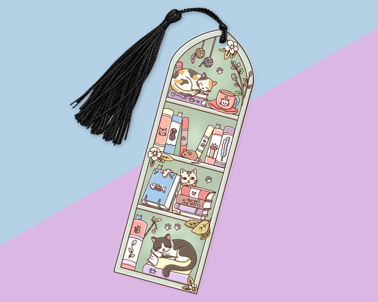 Green Cat Bookshelf Acrylic Bookmark