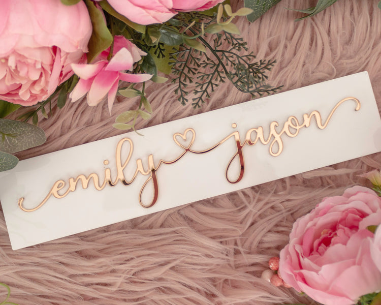 Rose Gold Mirror Couples Name Sign