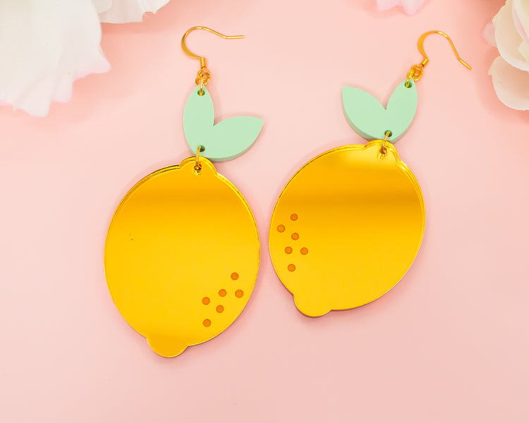 Lemon Mirror Acrylic Earrings