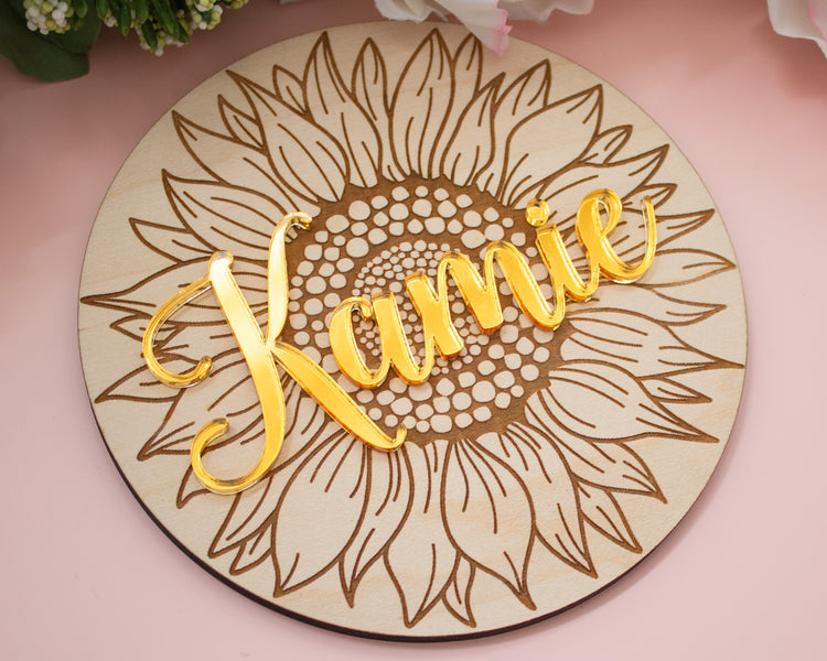 Sunflower Wood Engraved Personalized Name Sign