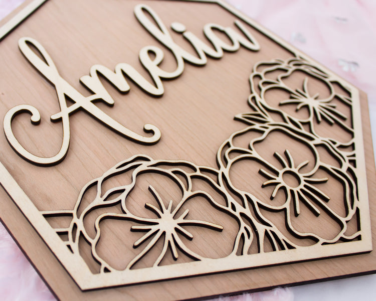 Hexagon Floral Name Sign