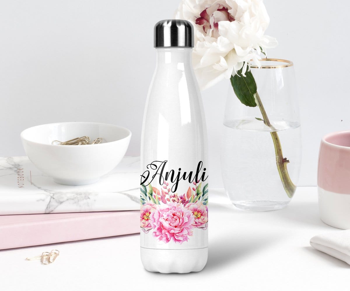 Custom Bridesmaid Gift Pink Flowers Stainless Steel Water Bottle