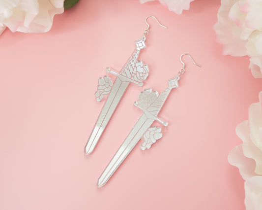 Sword Silver Mirror Acrylic Earrings