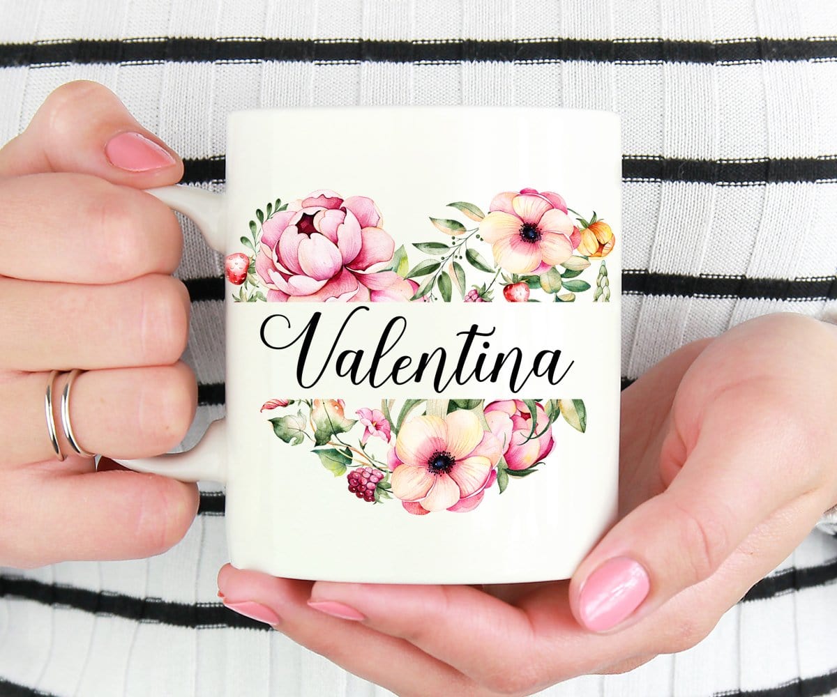 Custom Name Peony Heart Mug