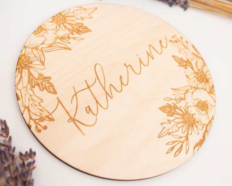 Engraved Floral Baby Announcement Sign