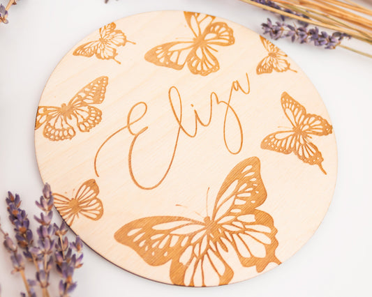 Butterflies Engraved Baby Announcement Sign