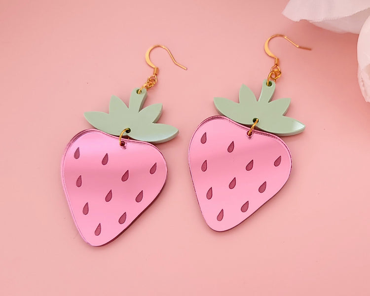 Strawberry Pink Acrylic Earrings