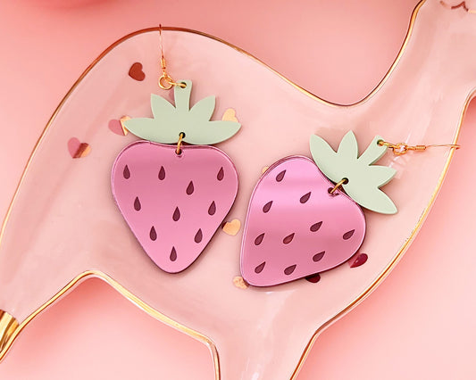 Strawberry Pink Acrylic Earrings