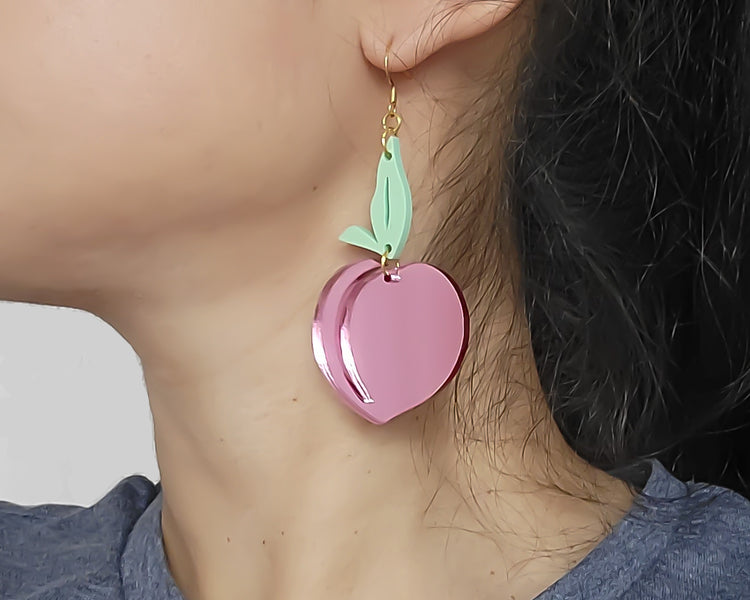 Peach Pink Mirror Acrylic Earrings