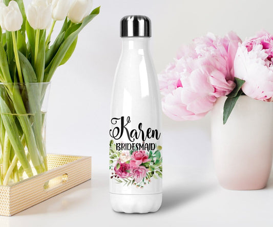 Personalized Name Bridal Party Gift Floral Water Bottle