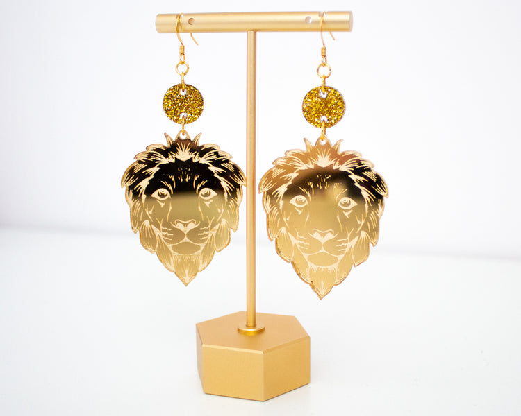 Lion Gold Mirror Acrylic Earrings