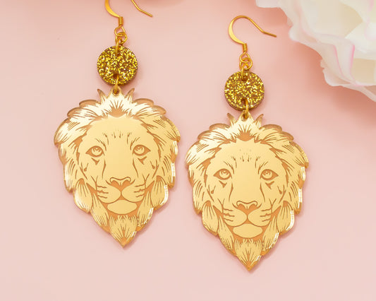 Lion Gold Mirror Acrylic Earrings