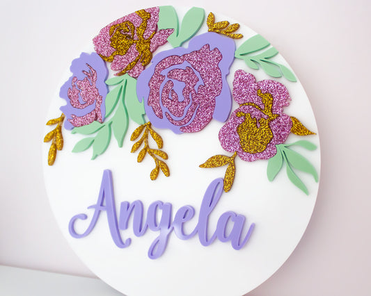 Glitter Acrylic Floral Nursery Sign