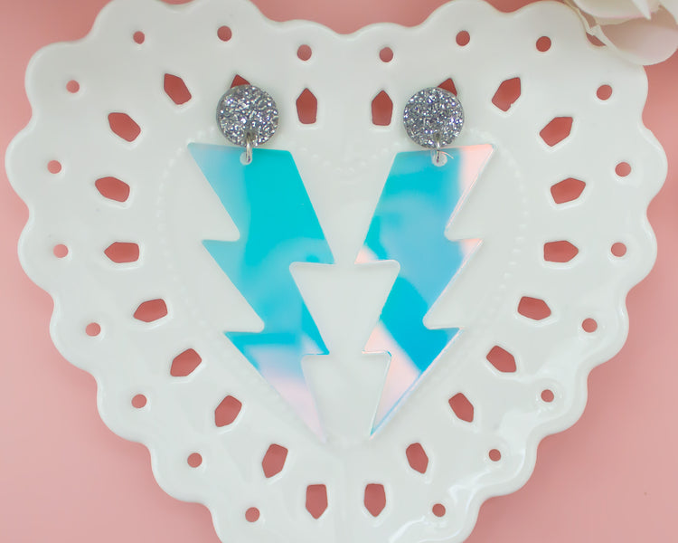 Lightning Bolt Holographic Statement Acrylic Earrings