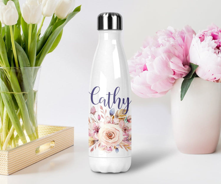 Bridesmaid Gift Boho Feathers Personalized Water Bottle With Lid