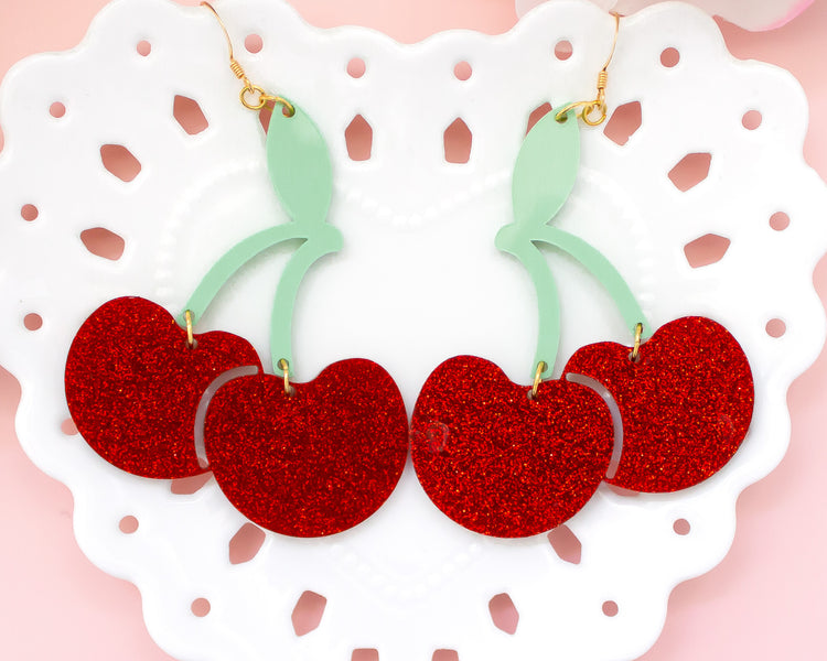 Glitter Cherry Acrylic Earrings