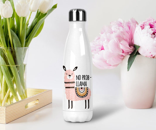 No Prob-Llama Funny Pink Llama Water Bottle Stainless Steel With Lid