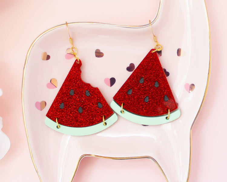 Glitter Watermelon Acrylic Earrings