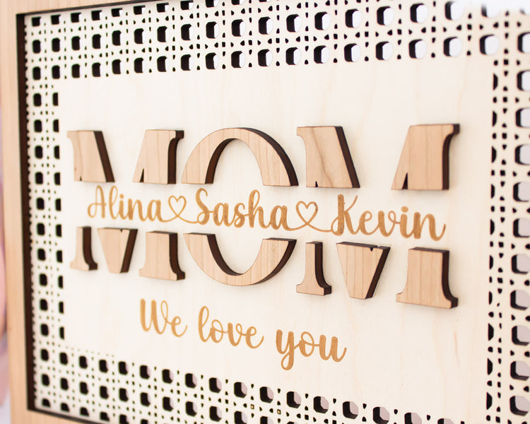 Mom Names Rattan Sign Personalized