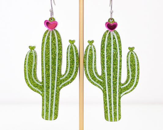 Glitter Cactus Acrylic Earrings