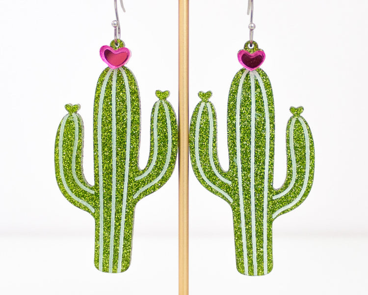 Glitter Cactus Acrylic Earrings