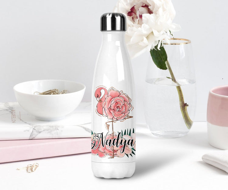 Personalized Flamingo Tropical Steel Water Bottle With Lid