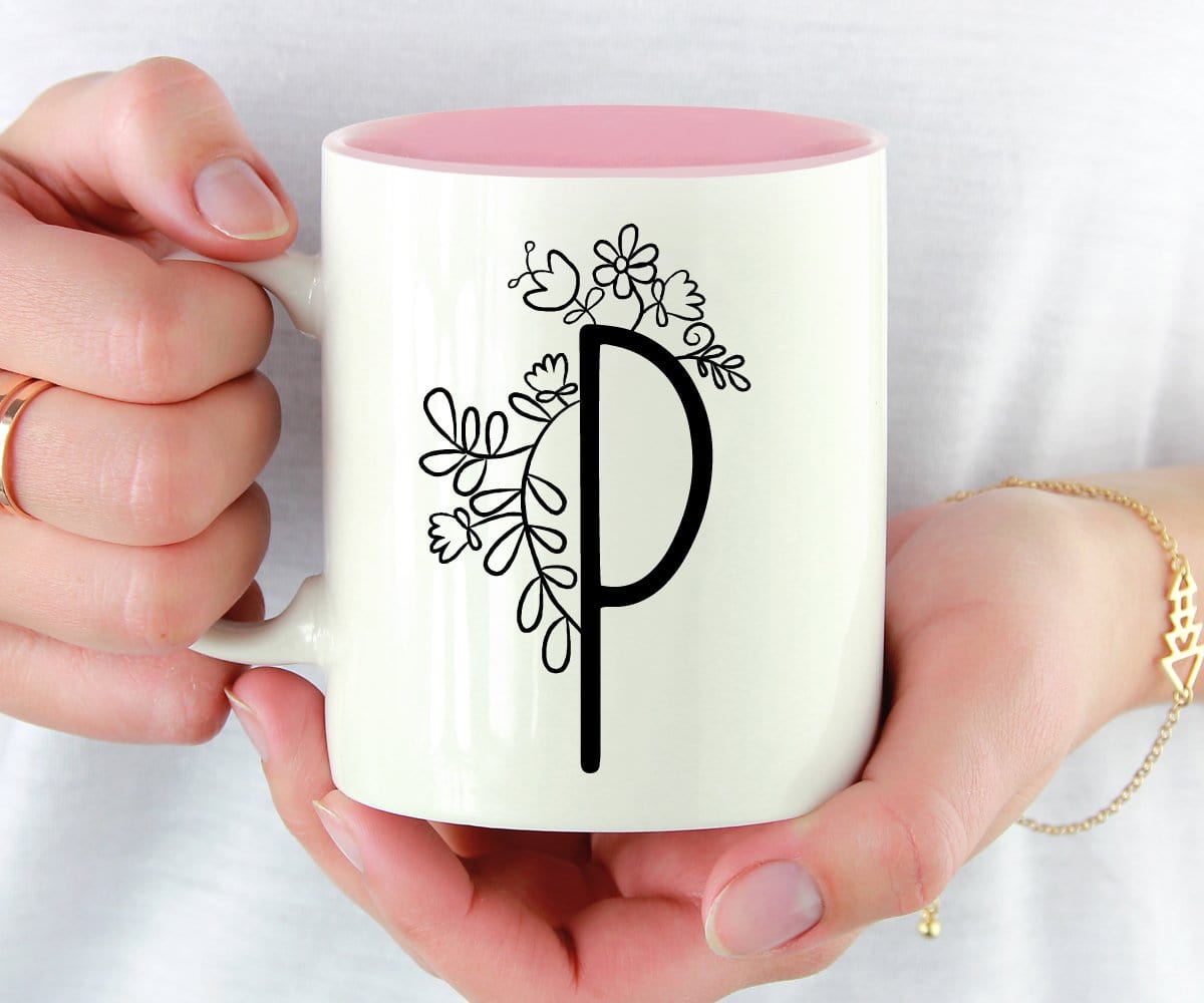 Initial Floral Monogram Coffee Mug