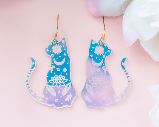 Mystic Cat Holographic Acrylic Earrings