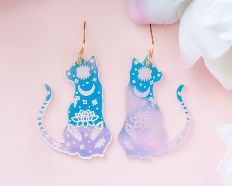 Mystic Cat Holographic Acrylic Earrings